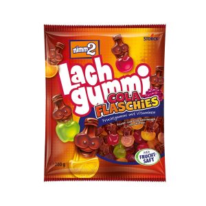nimm2 Lachgummi Cola Bottles. 1 x 200 g. Fruit Gum with Cola and Fruit Flavour. Fruit Juice and Vitamins